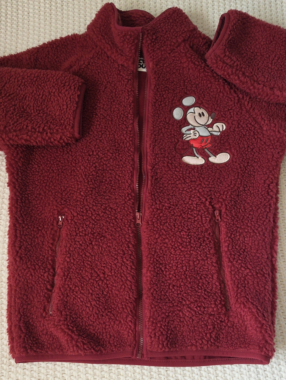 Disney Parks Mickey Mouse Full-Zip Sherpa Fleece Jacket in maroon/burgundy